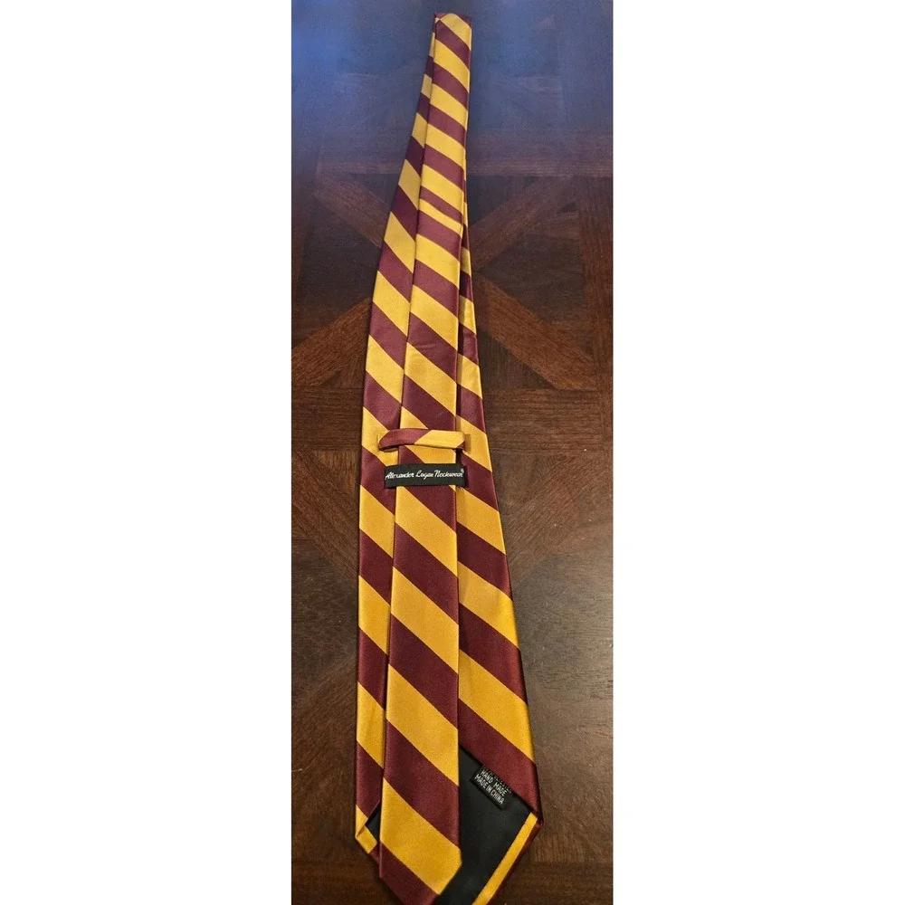 Alexander Logan Neckwear‎ Mens Burgundy Gold Striped Tie Handmade Polyester